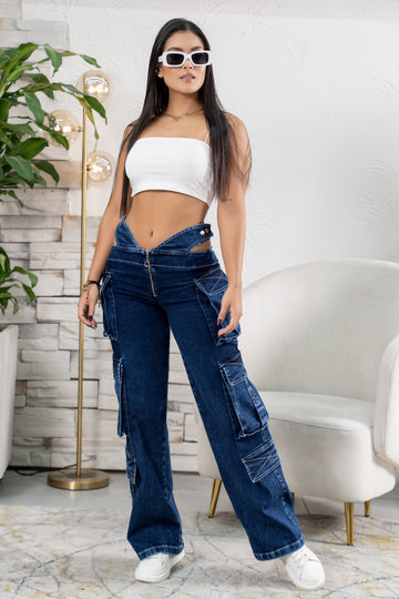5488 - JEAN CARGO WIDE LEG FIT COLOR AZUL