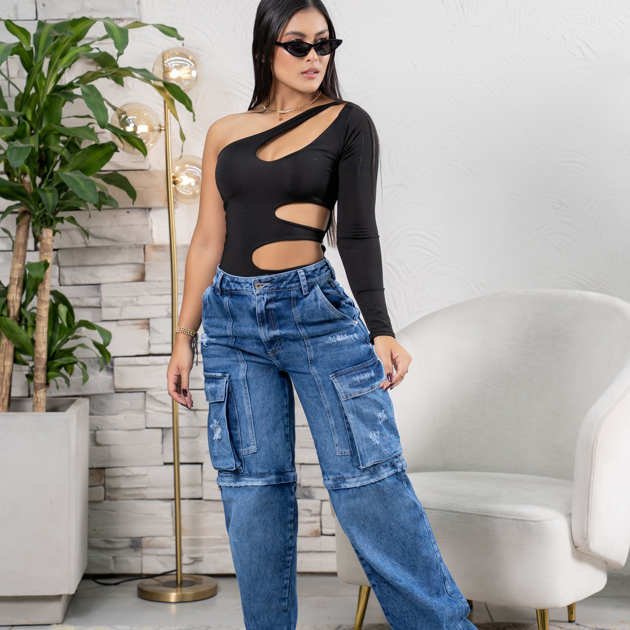 5844 - Jean Cargo Wide Leg Fit 2 en 1