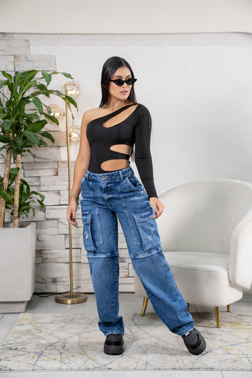 5844 - Jean Cargo Wide Leg Fit 2 en 1